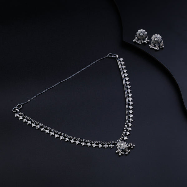 Flower Motif Delicate Silver Set Convertible Necklace and Anklet (with attachable chain)