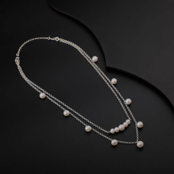 2 in 1 Silver Necklace with Pearls