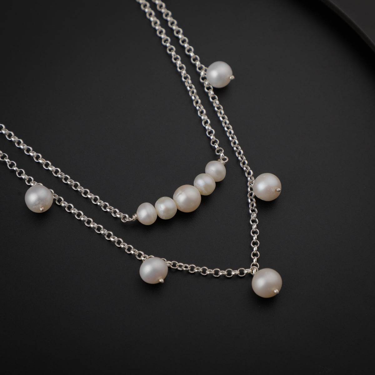 2 in 1 Silver Necklace with Pearls