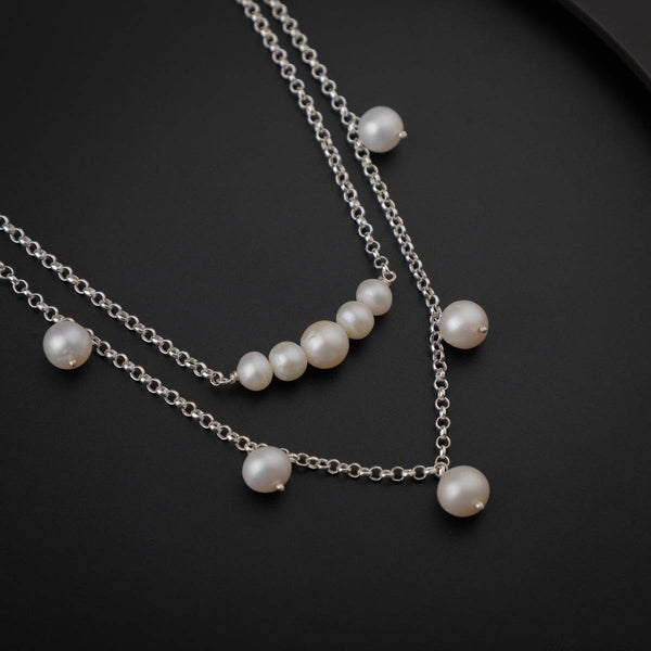 2 in 1 Silver Necklace with Pearls