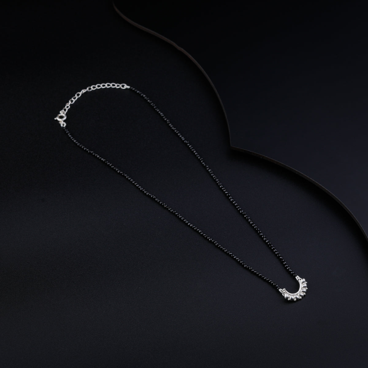 Silver Drop Motif Mangalsutra with Black Spinel