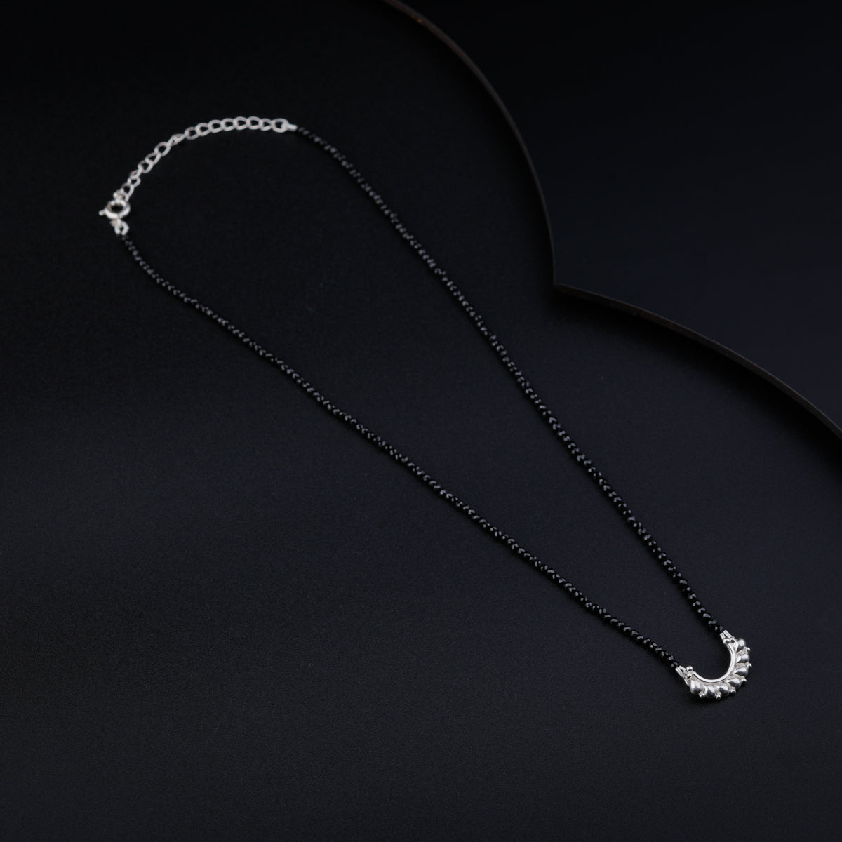 Silver Drop Motif Mangalsutra with Black Spinel