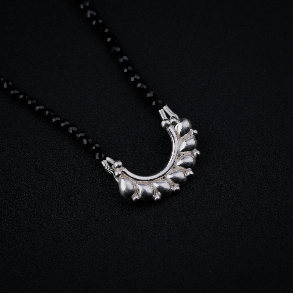 Silver Drop Motif Mangalsutra with Black Spinel