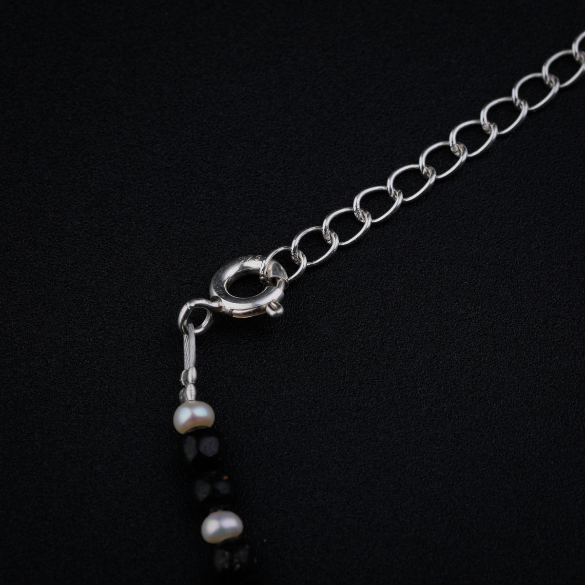 Silver Black Spinel and Pearl Anklet