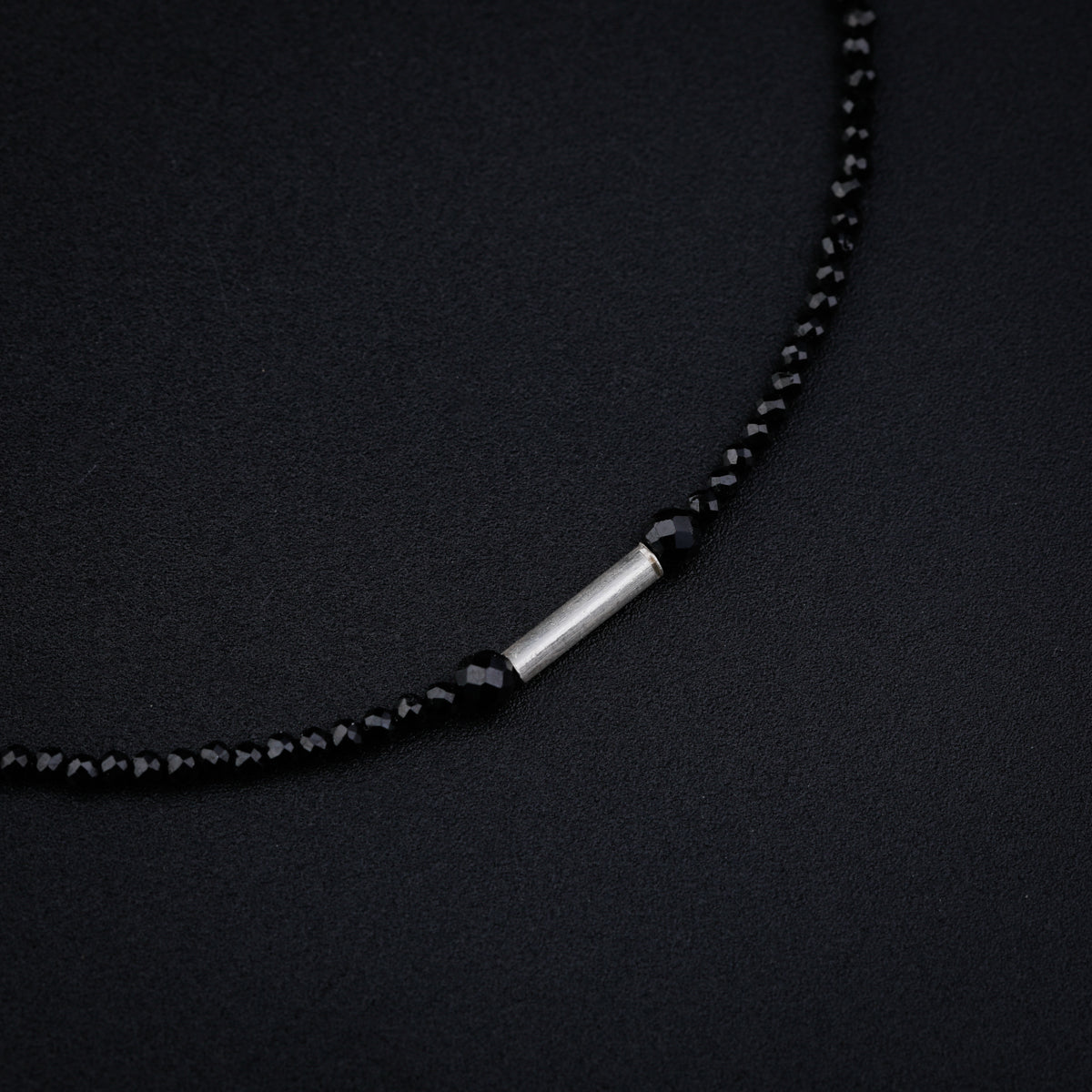 Black Spinel Anklet with Silver Pipes
