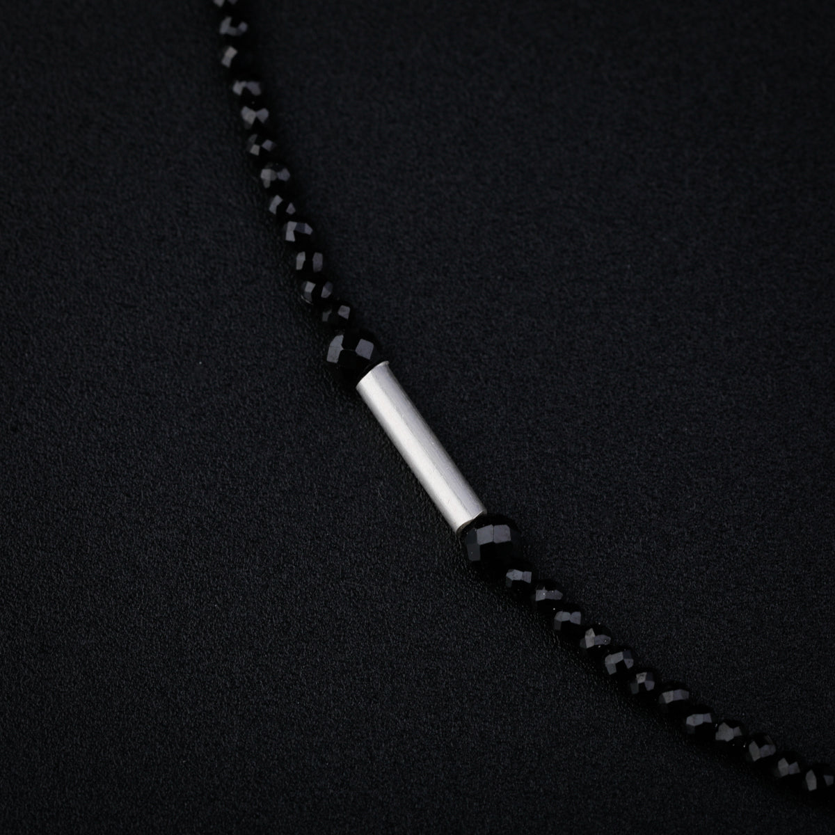 Black Spinel Anklet with Silver Pipes