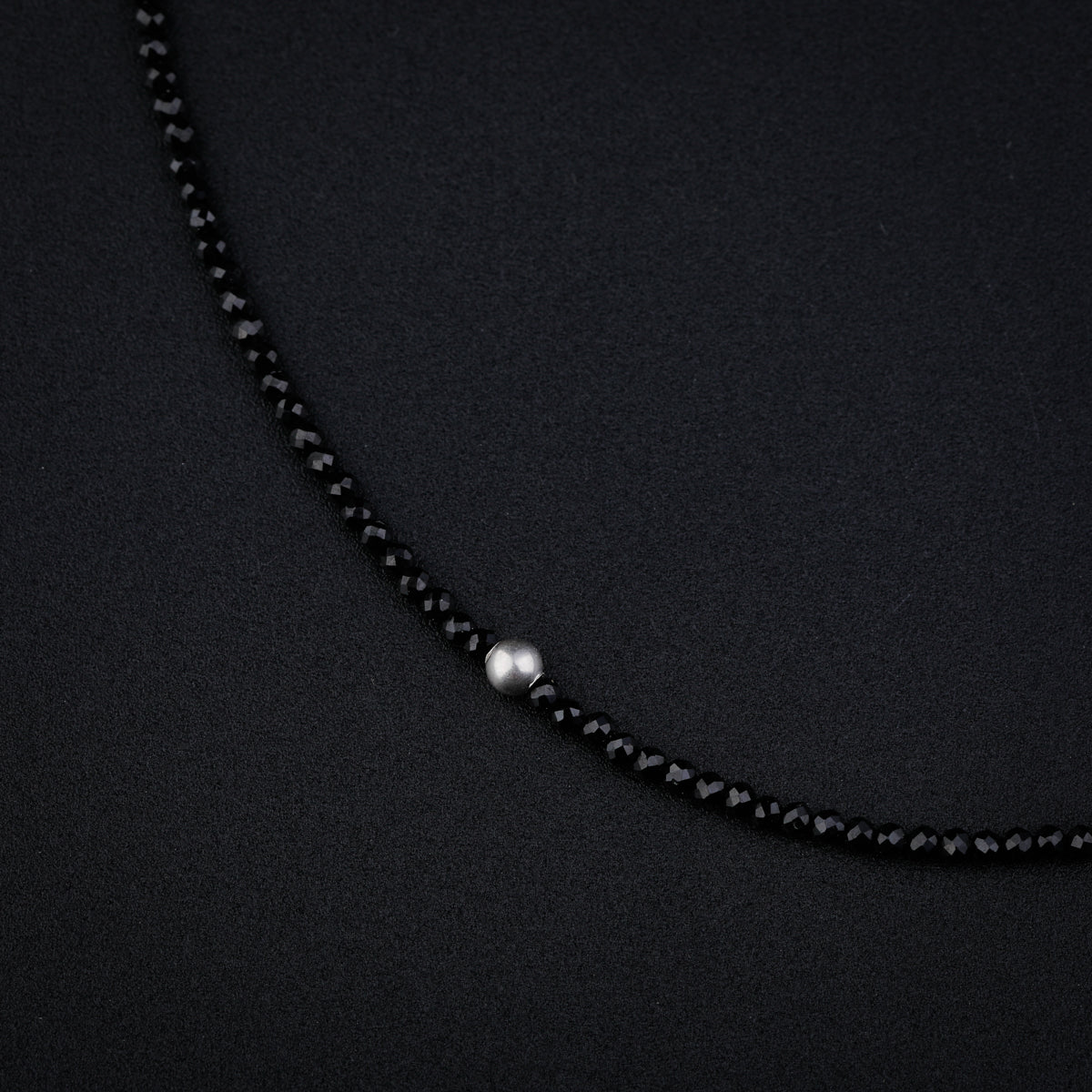 Black Spinel Anklet with Silver Beads