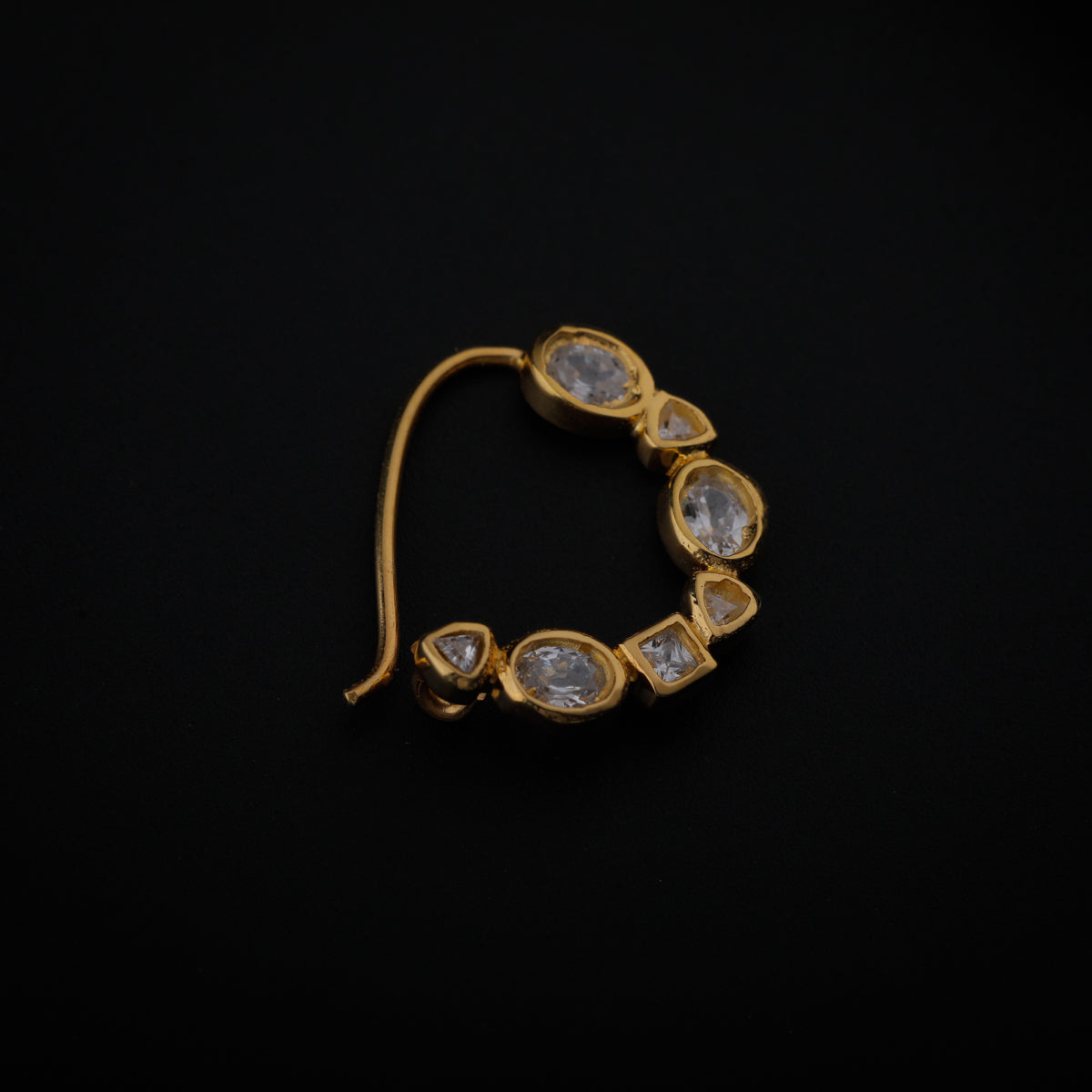 Silver Small CZ Nath Stones Gold Plated (Left, Pierced)