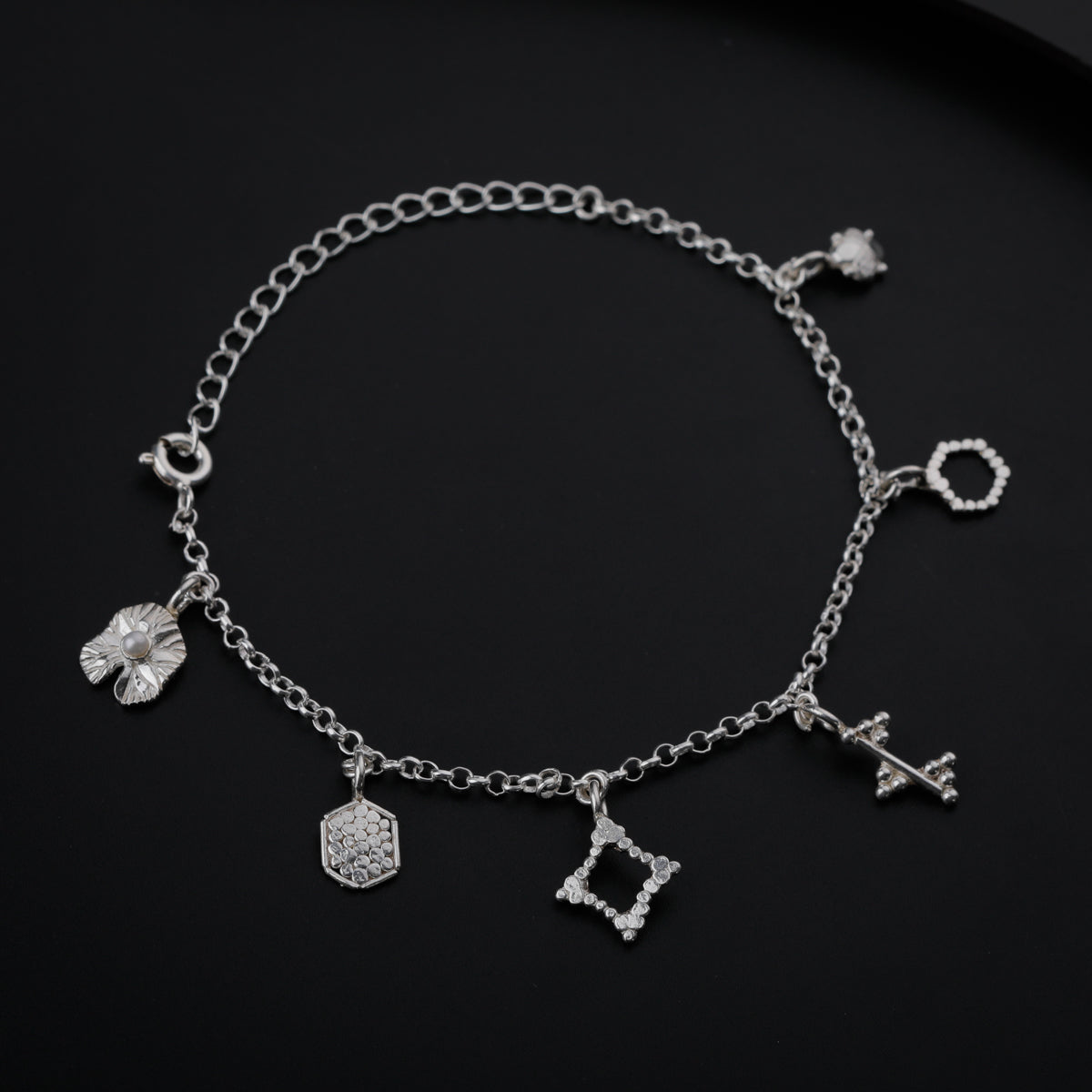 Multi Motif Silver Bracelet