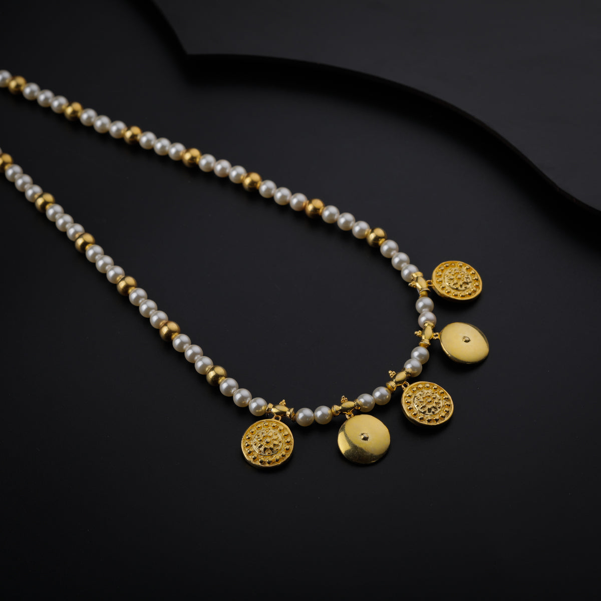 Silver Pearl Necklace with वाडगा (Vadagaa) and बदाम (Badam) |  92.5 Silver | 22K Gold Plated  Motif