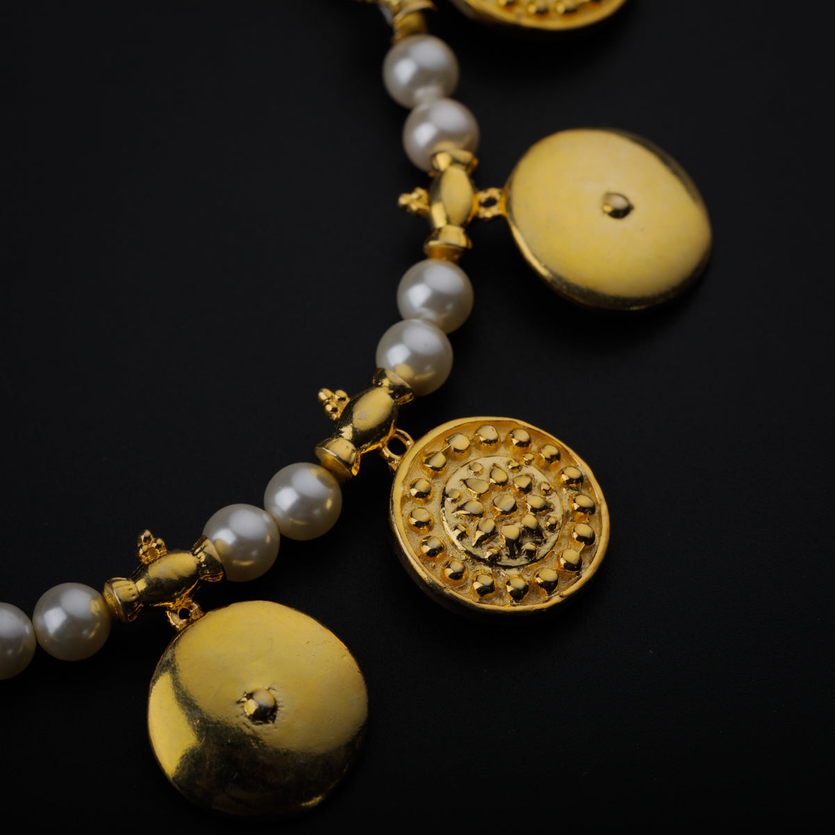 Gold Plated Silver Pearl Necklace with वाडगा (Vadagaa) and बदाम (Badam) Motif