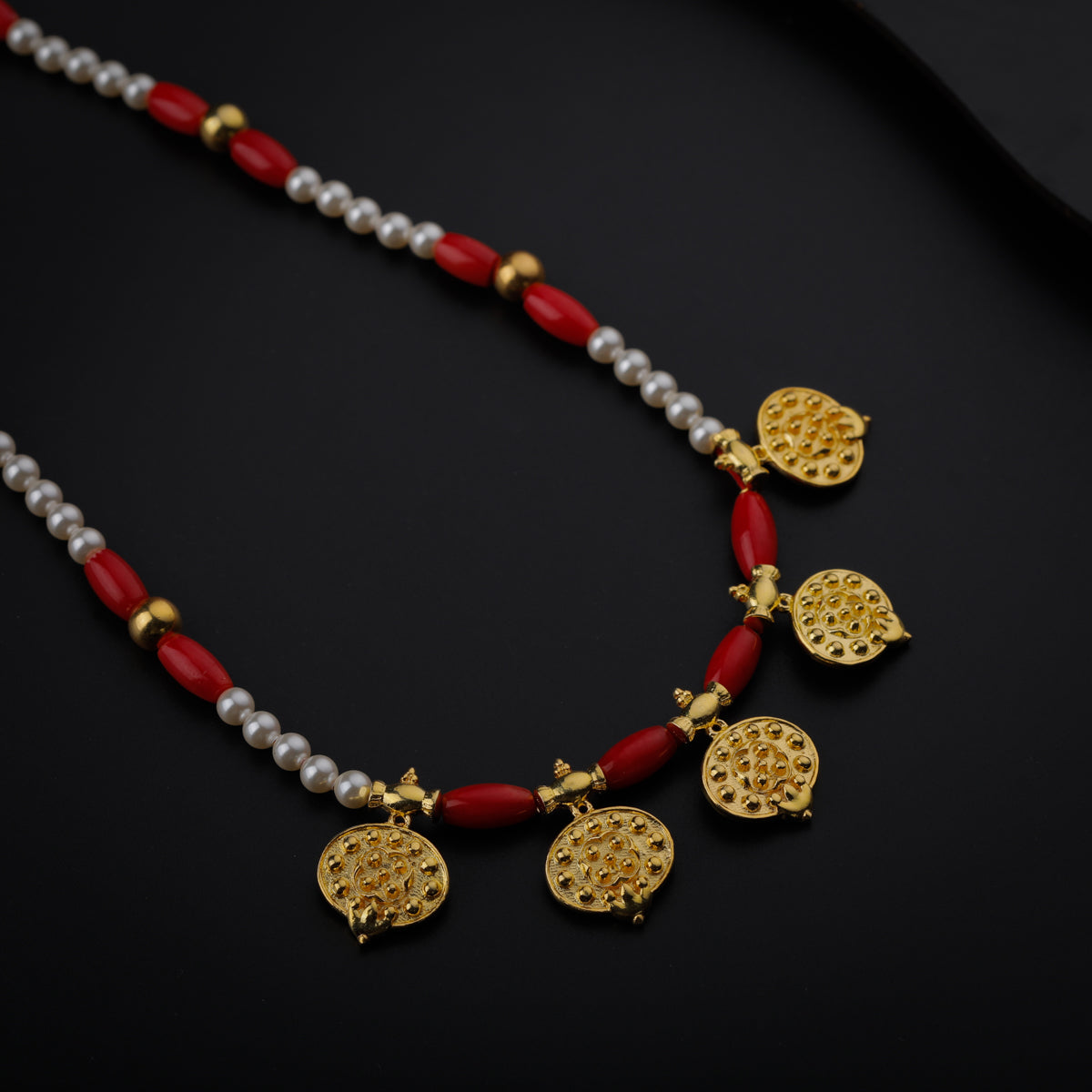 Coral and Pearl Necklace with Saaj Motif |  92.5 Silver | 22K Gold Plated