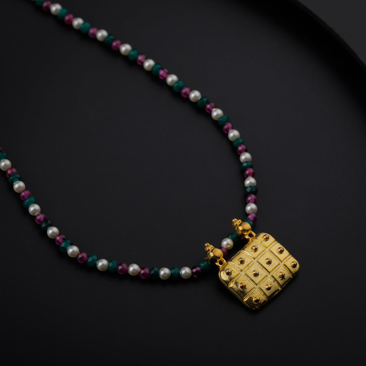 Gold Plated Silver Multicolor Necklace with ताईत (Taait) Motif
