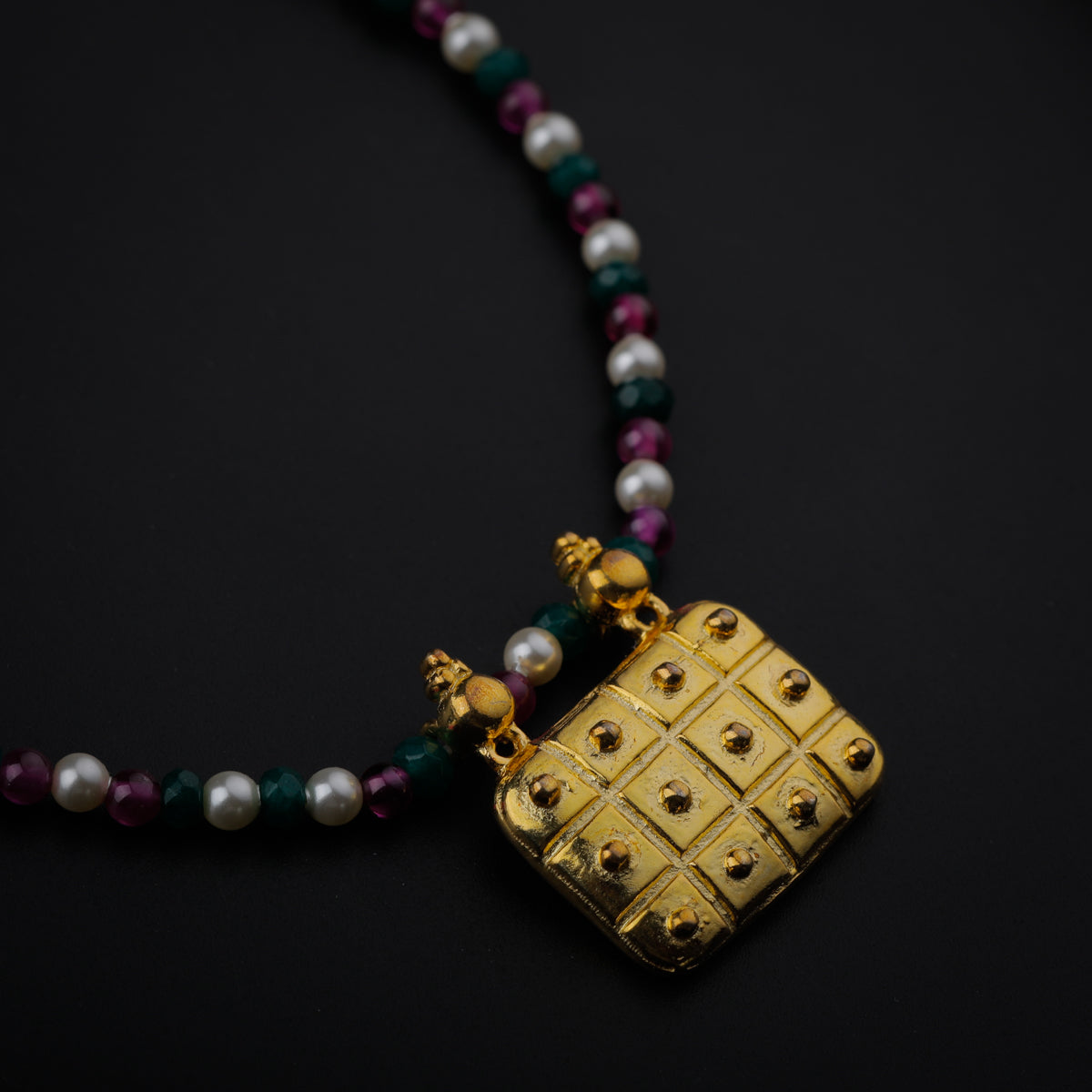 Gold Plated Silver Multicolor Necklace with ताईत (Taait) Motif