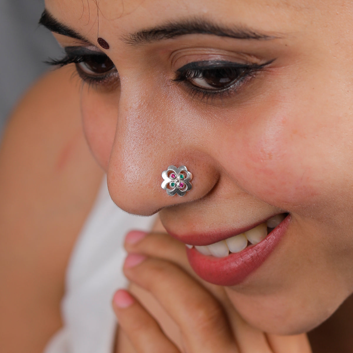 Silver Nakshatra Nose pin (Pierced)
