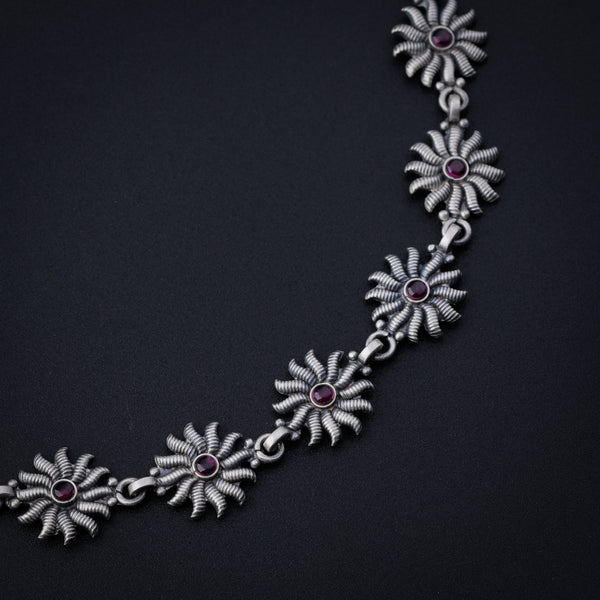 Silver Surya Motif Choker Set