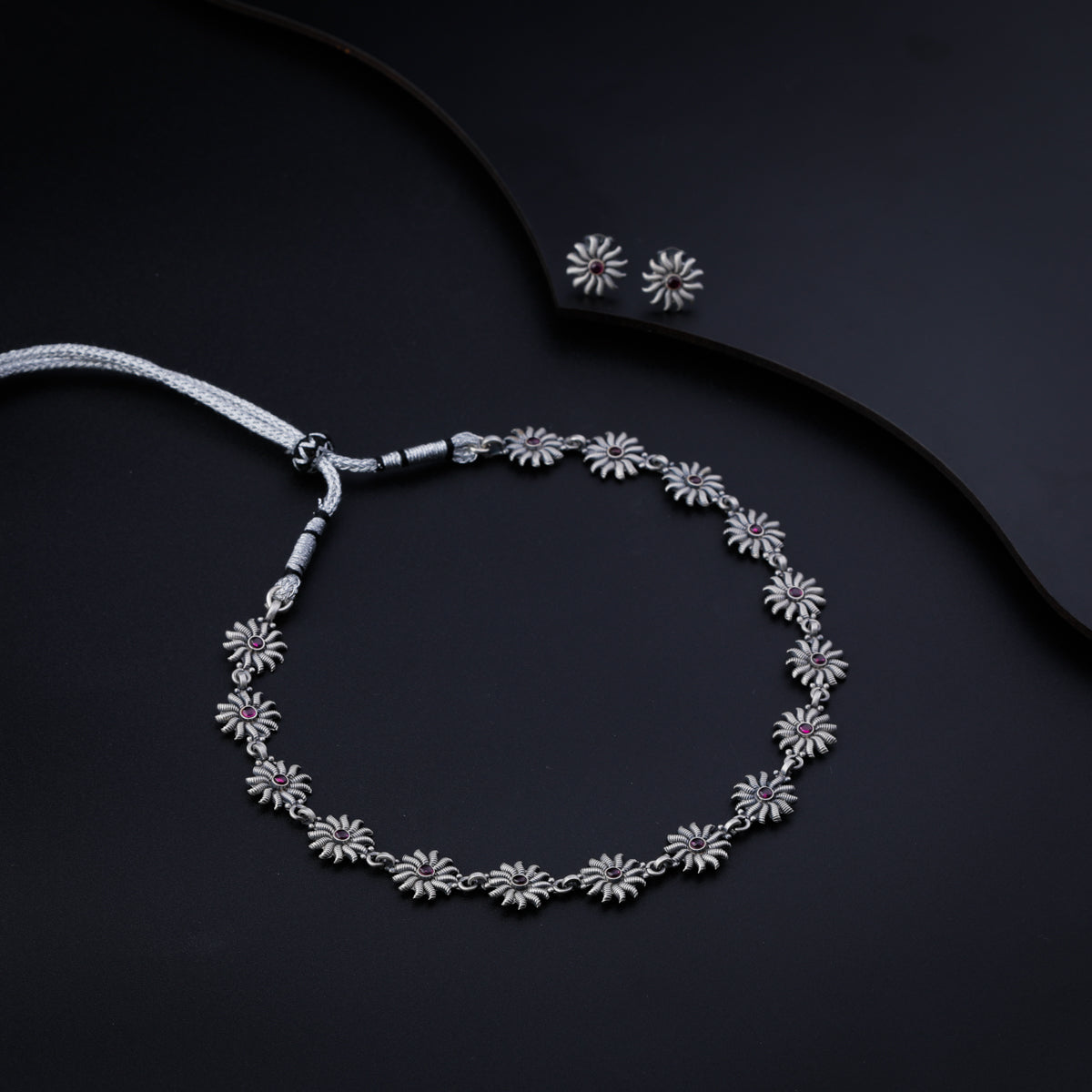 Silver Surya Motif Choker Set