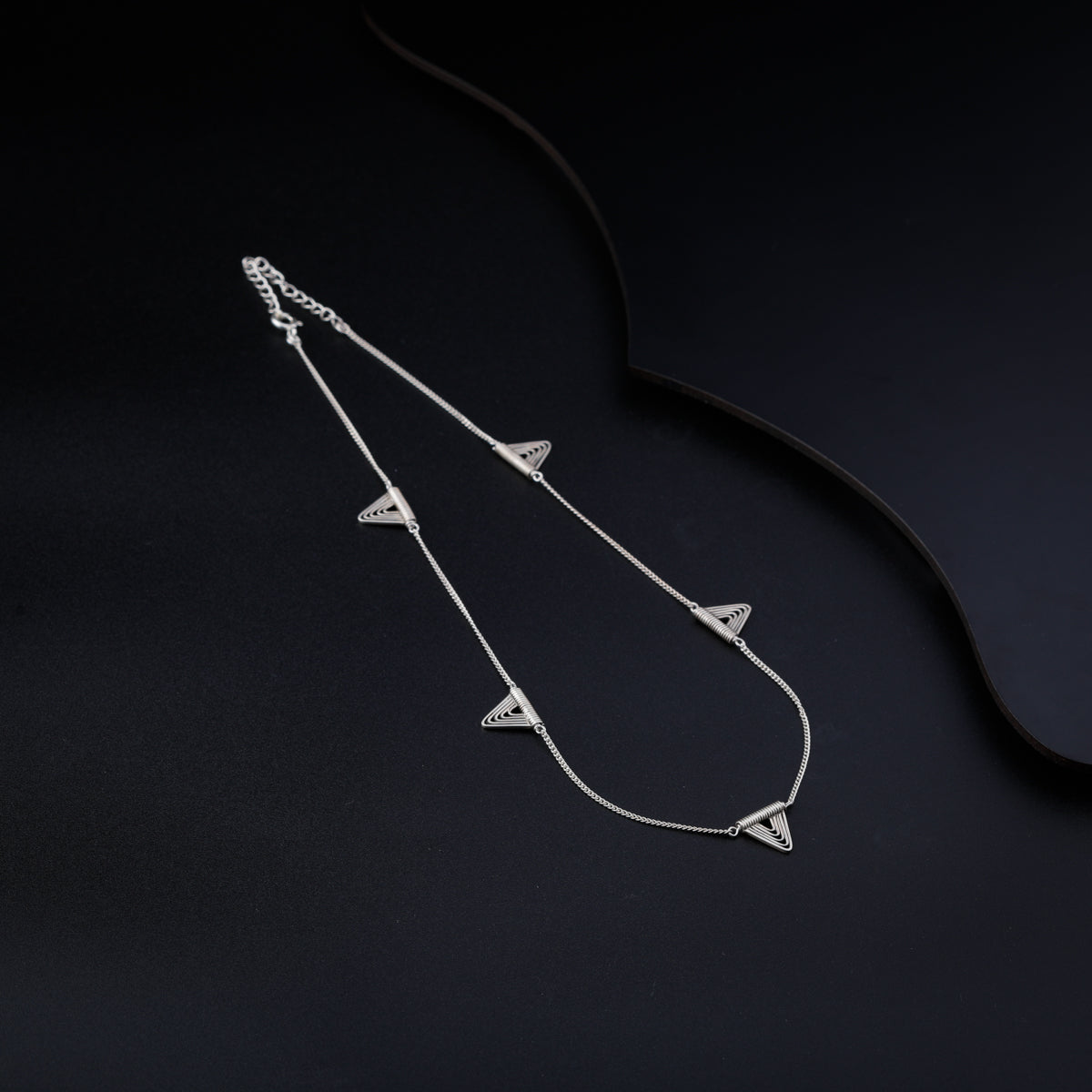 Silver Spiral Triangle Necklace Short