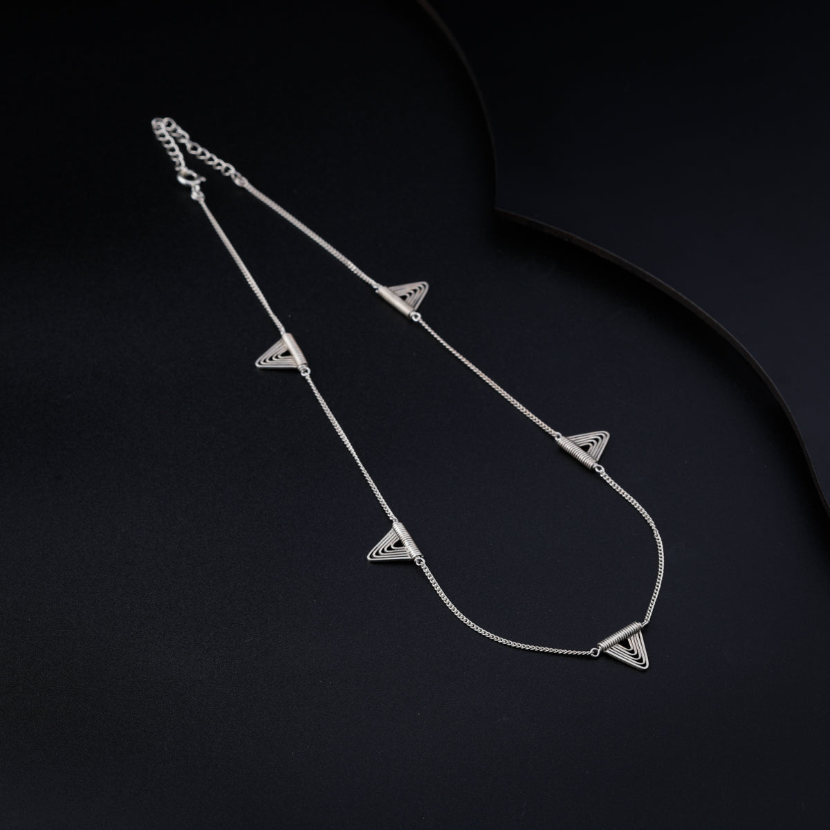 Silver Spiral Triangle Necklace Short