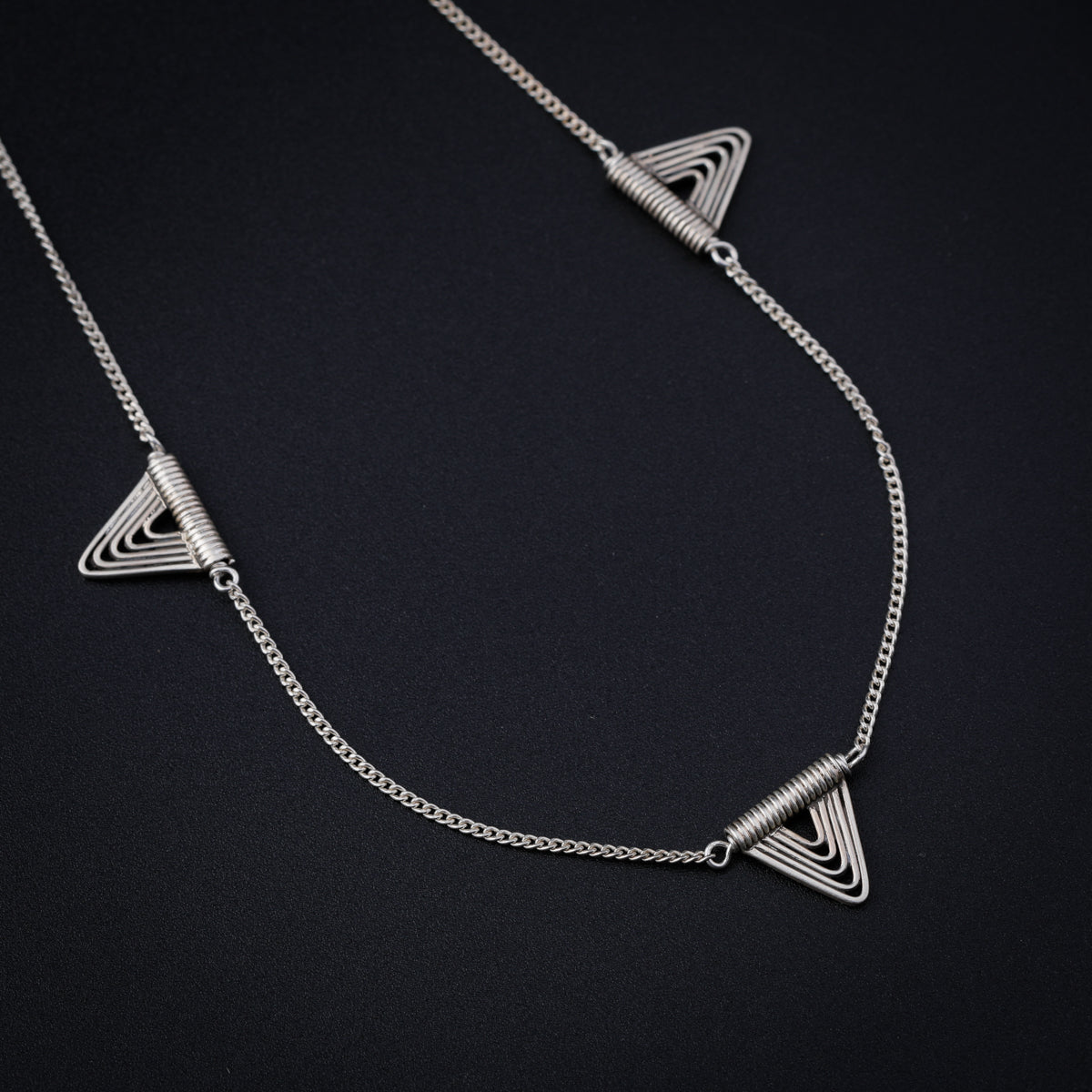 Silver Spiral Triangle Necklace Short
