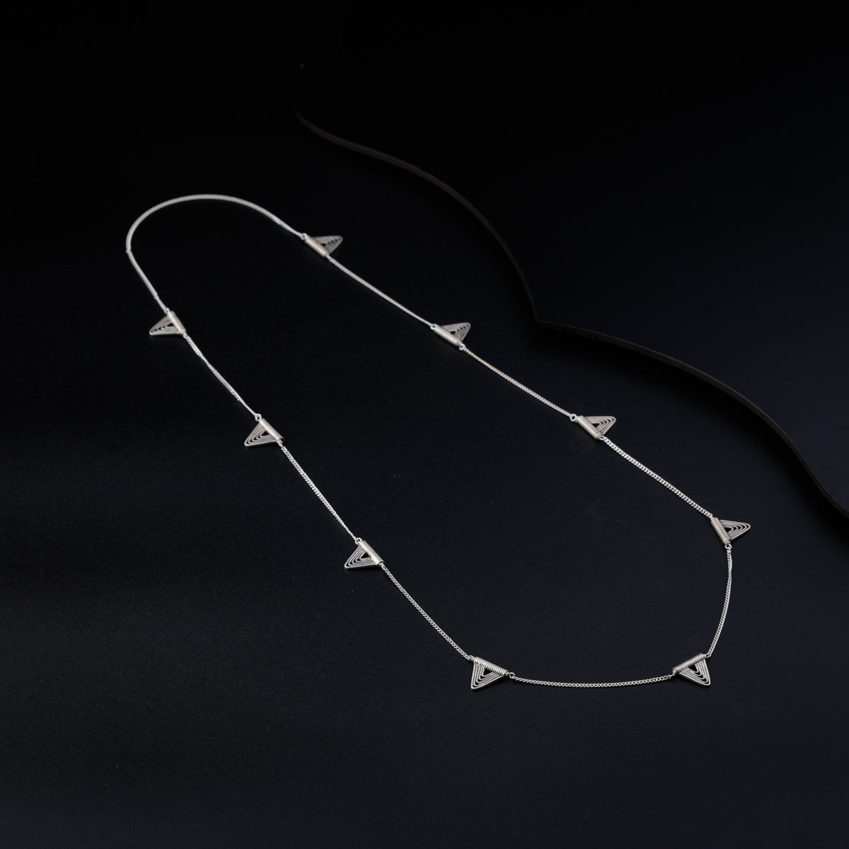 Silver Spiral Triangle Necklace Long