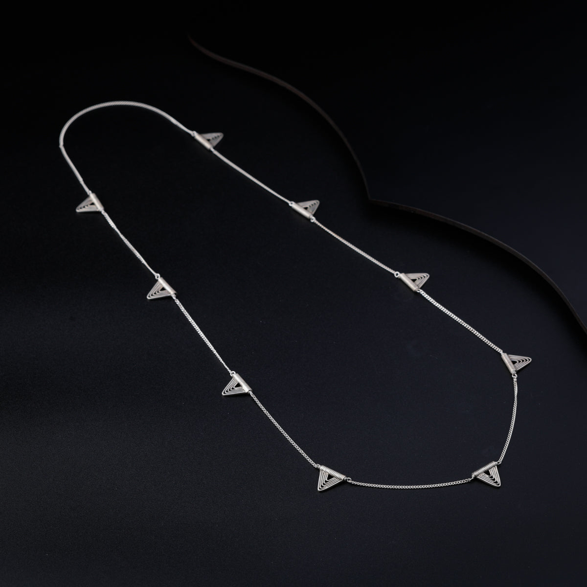 Silver Spiral Triangle Necklace Long