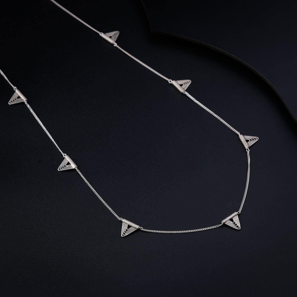 Silver Spiral Triangle Necklace Long