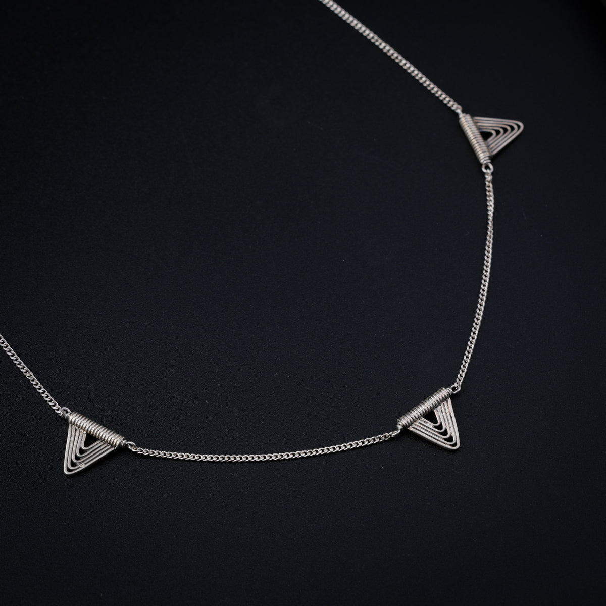 Silver Spiral Triangle Necklace Long