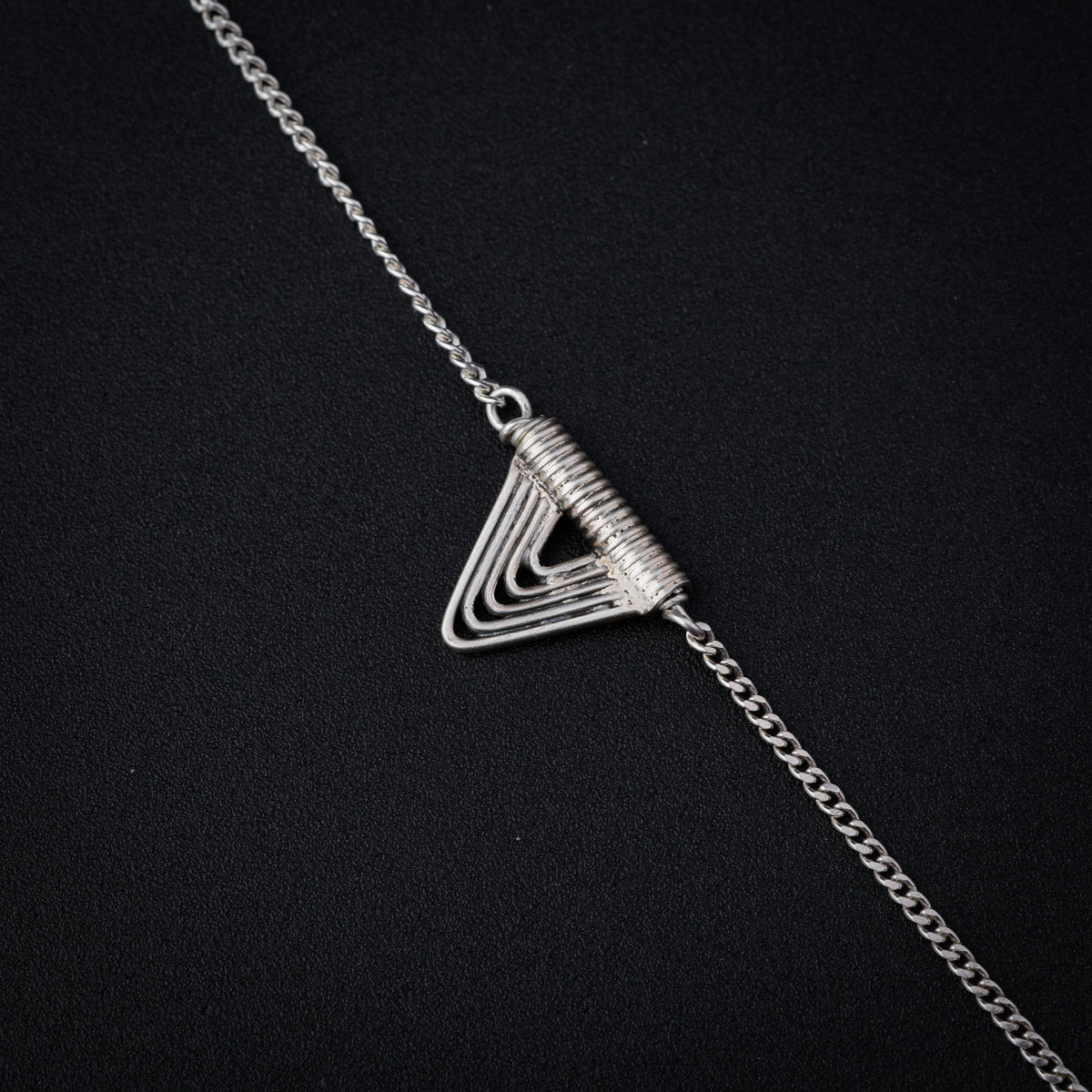 Silver Spiral Triangle Necklace Long