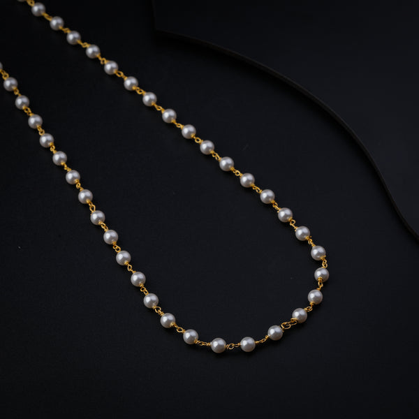 Silver Single Pearl Chain Necklace | 92.5 Silver | 22K Gold Plated