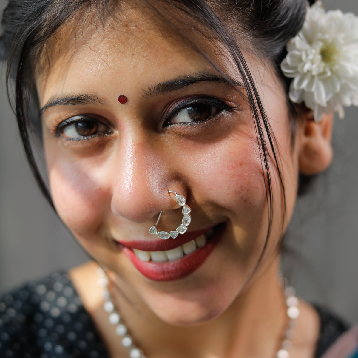 Silver CZ Nath Stones (Left, Pierced) | 92.5 Silver