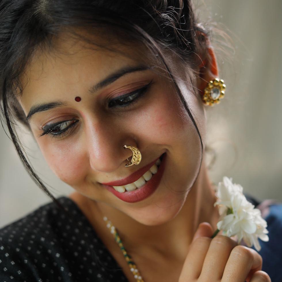 Silver Leaf Nath Gold Plated (Left, Pierced)