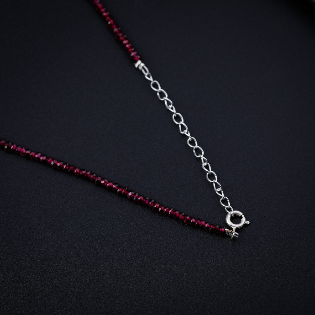 Garnet Silver Necklace (Textured)