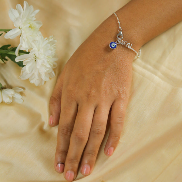 Silver Evil Eye Chain Bracelet with blue eye charm