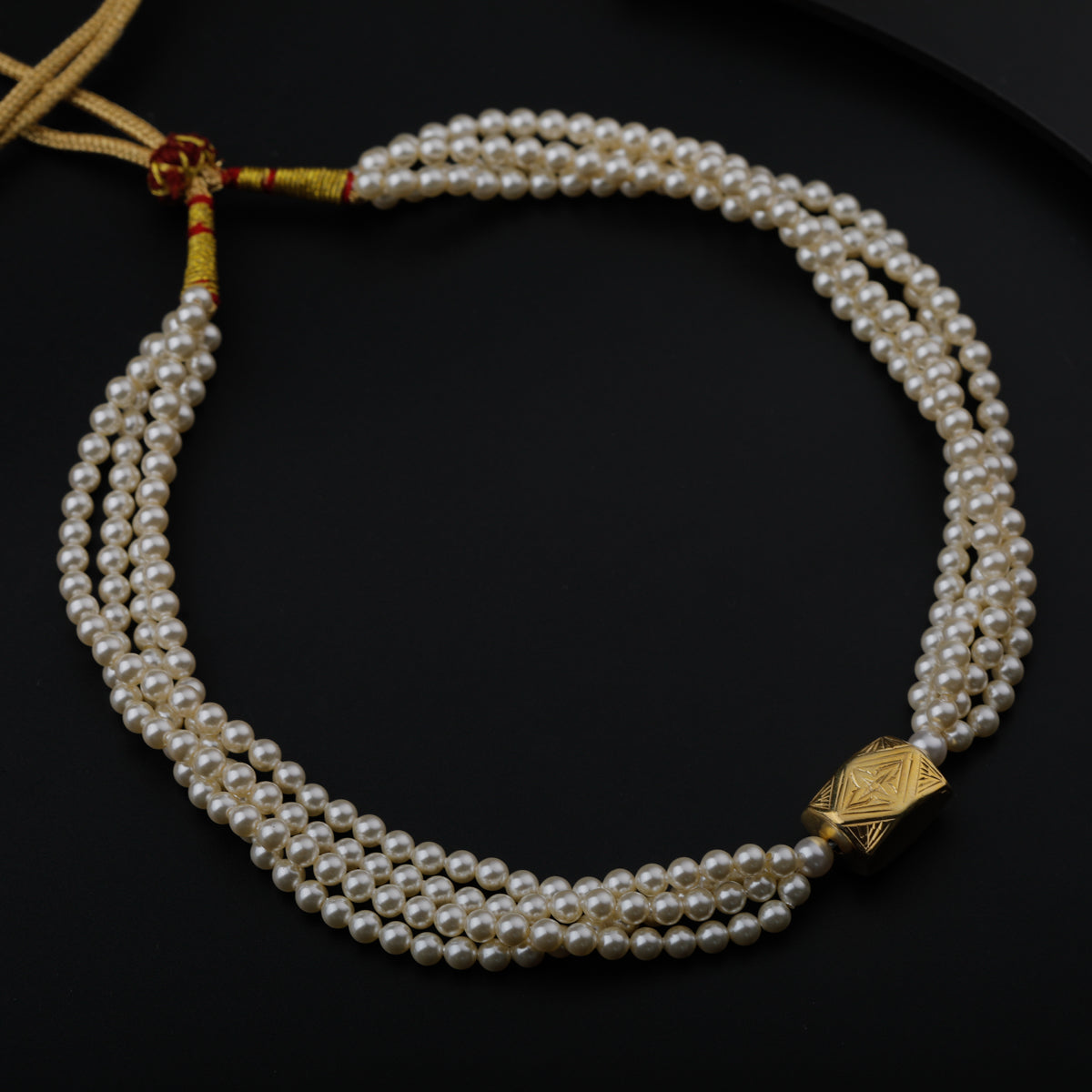 Gold Plated Silver Motif Thushee Necklace with Pearls