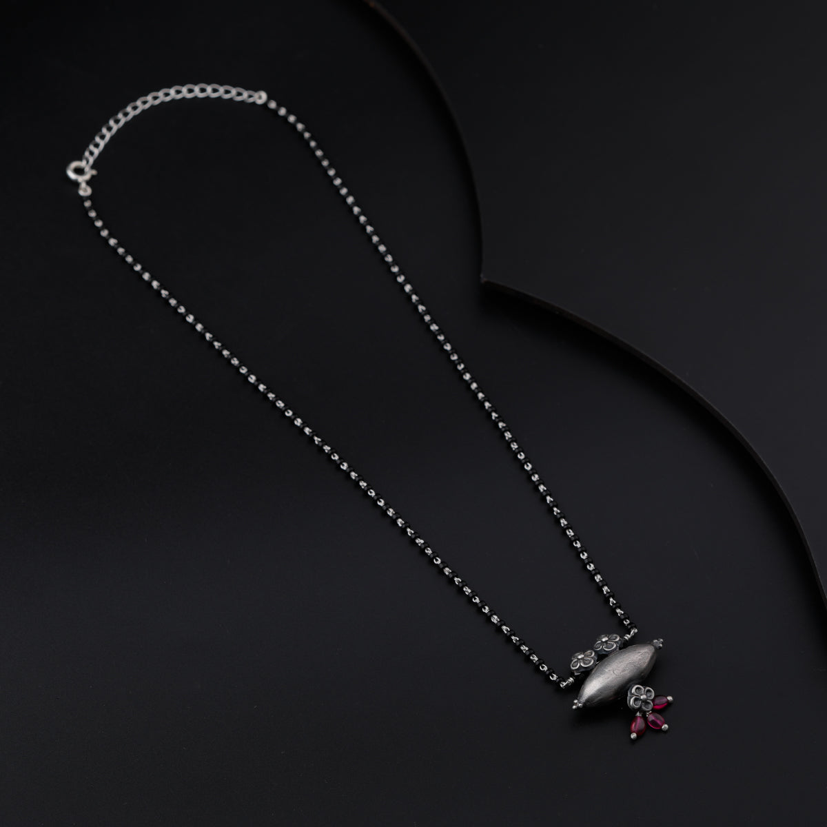 Silver Black Beads Chain Tribal Motif Mangalsutra