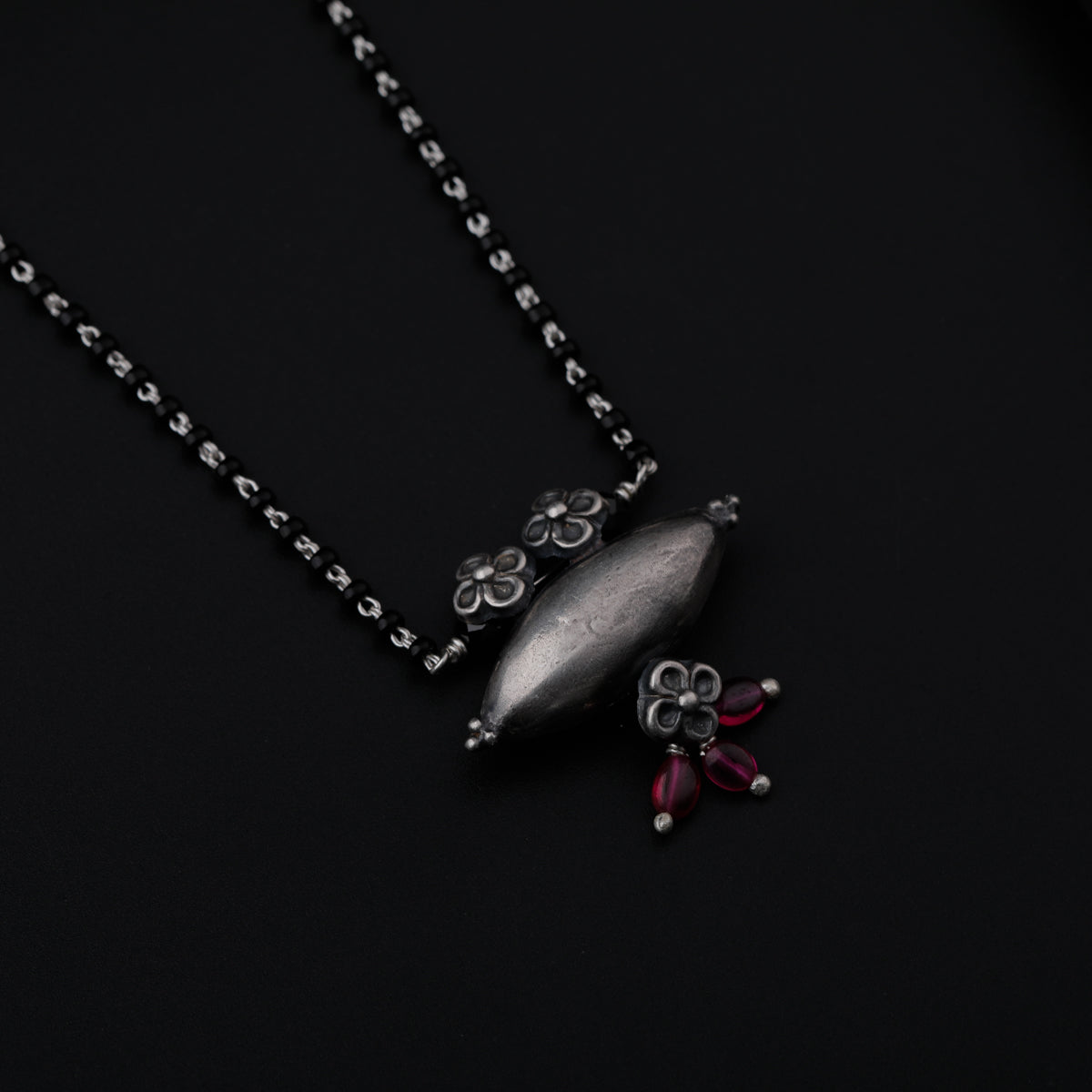 Silver Black Beads Chain Tribal Motif Mangalsutra
