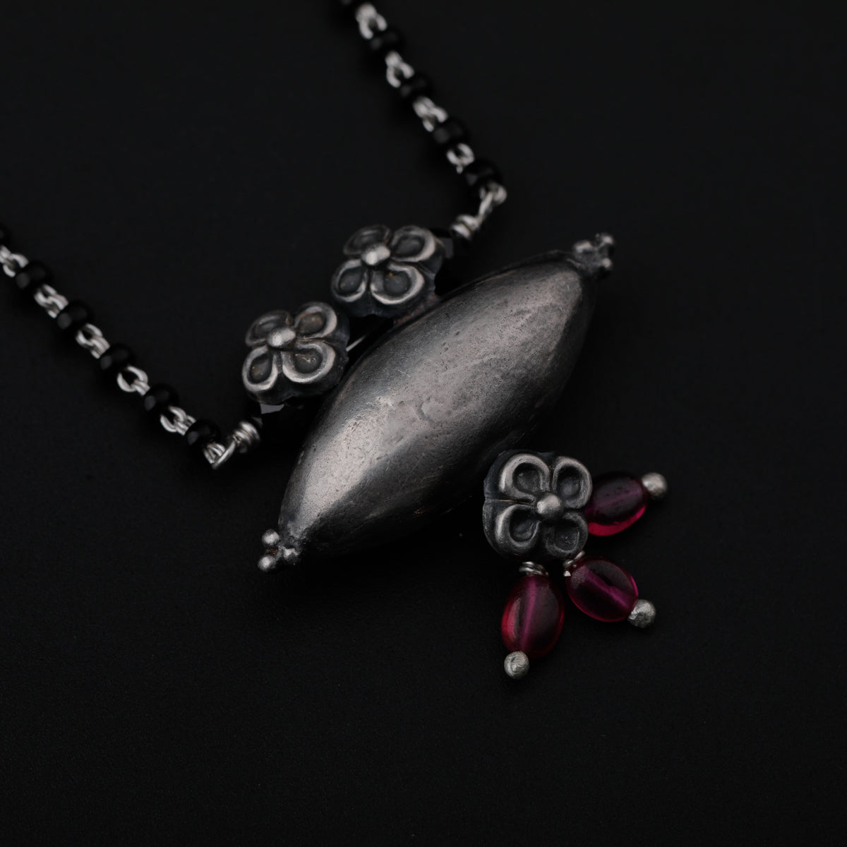 Silver Black Beads Chain Tribal Motif Mangalsutra
