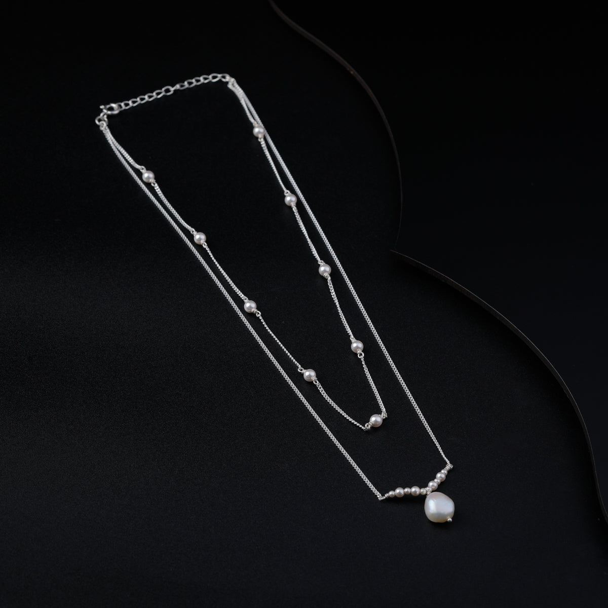 Double Layer Silver Chain with Pearls