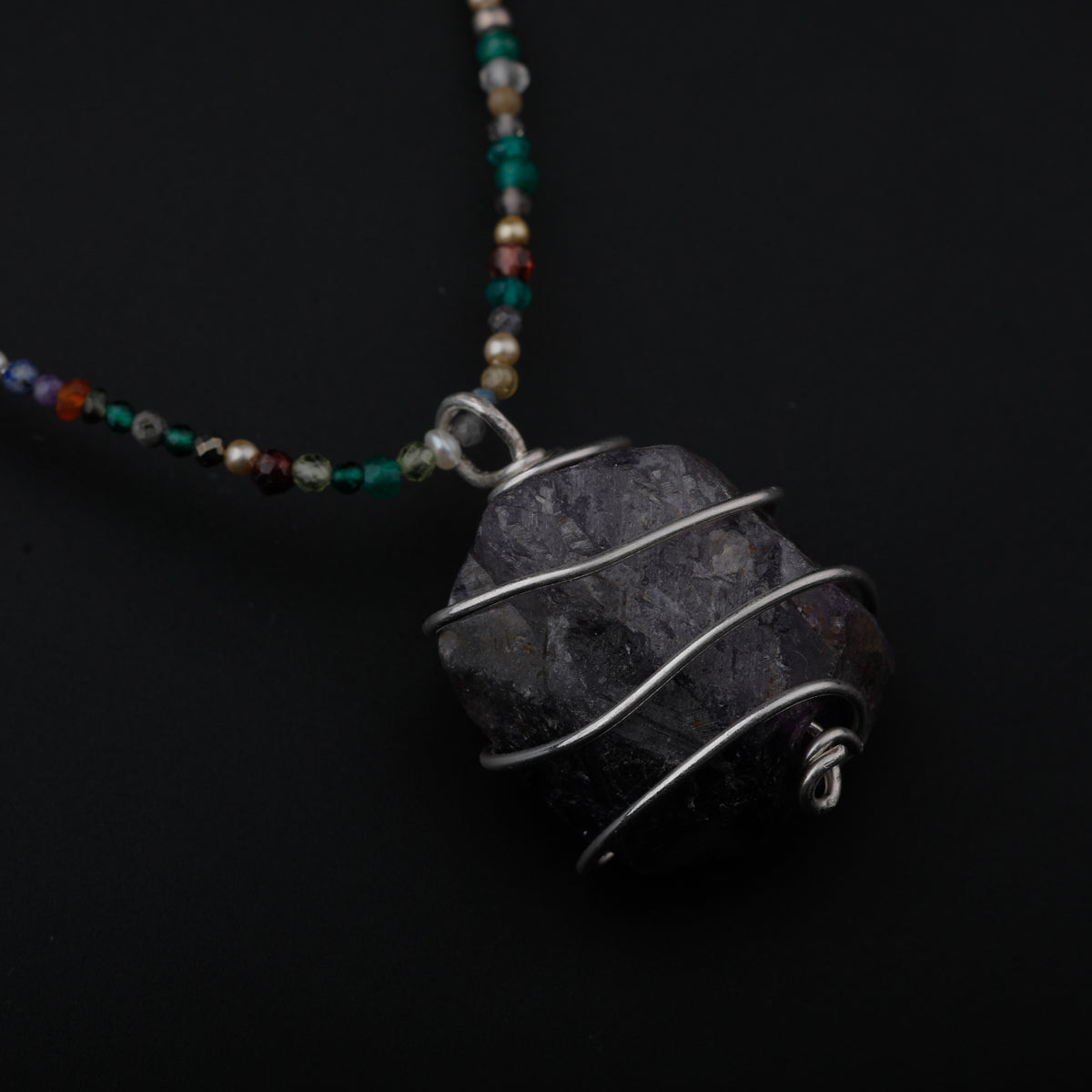 Amethyst Stone Pendant Necklace with Semi Precious Stones