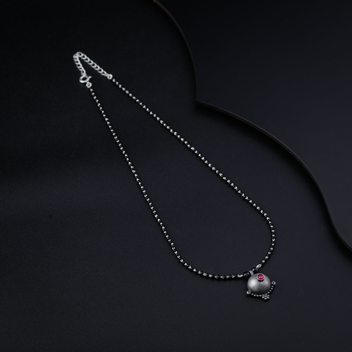 Silver Black Beads Chain Tribal Motif Mangalsutra