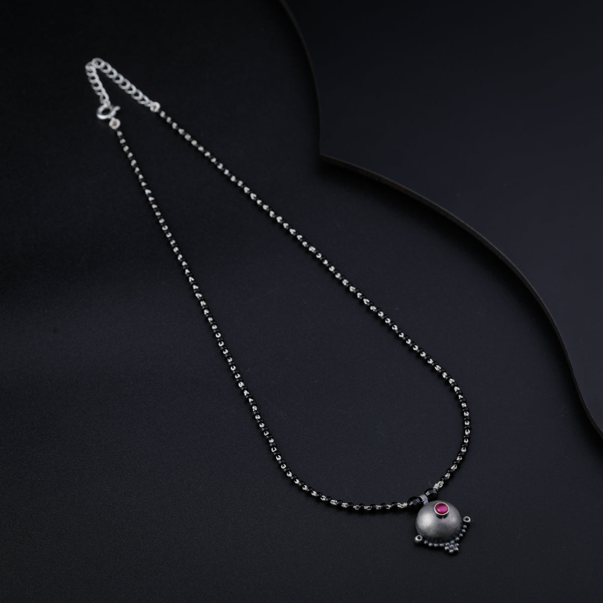 Silver Black Beads Chain Tribal Motif Mangalsutra