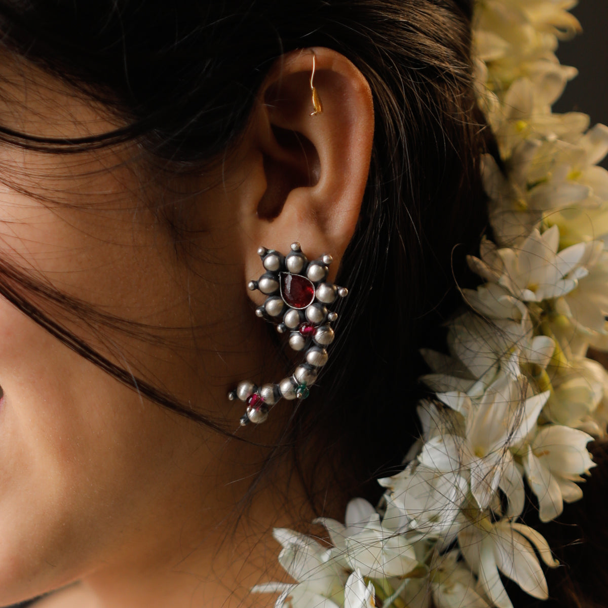 Itihaas Maharashtrian Nath Stud Earrings ( Motif size : Big ) | 92.5 Silver