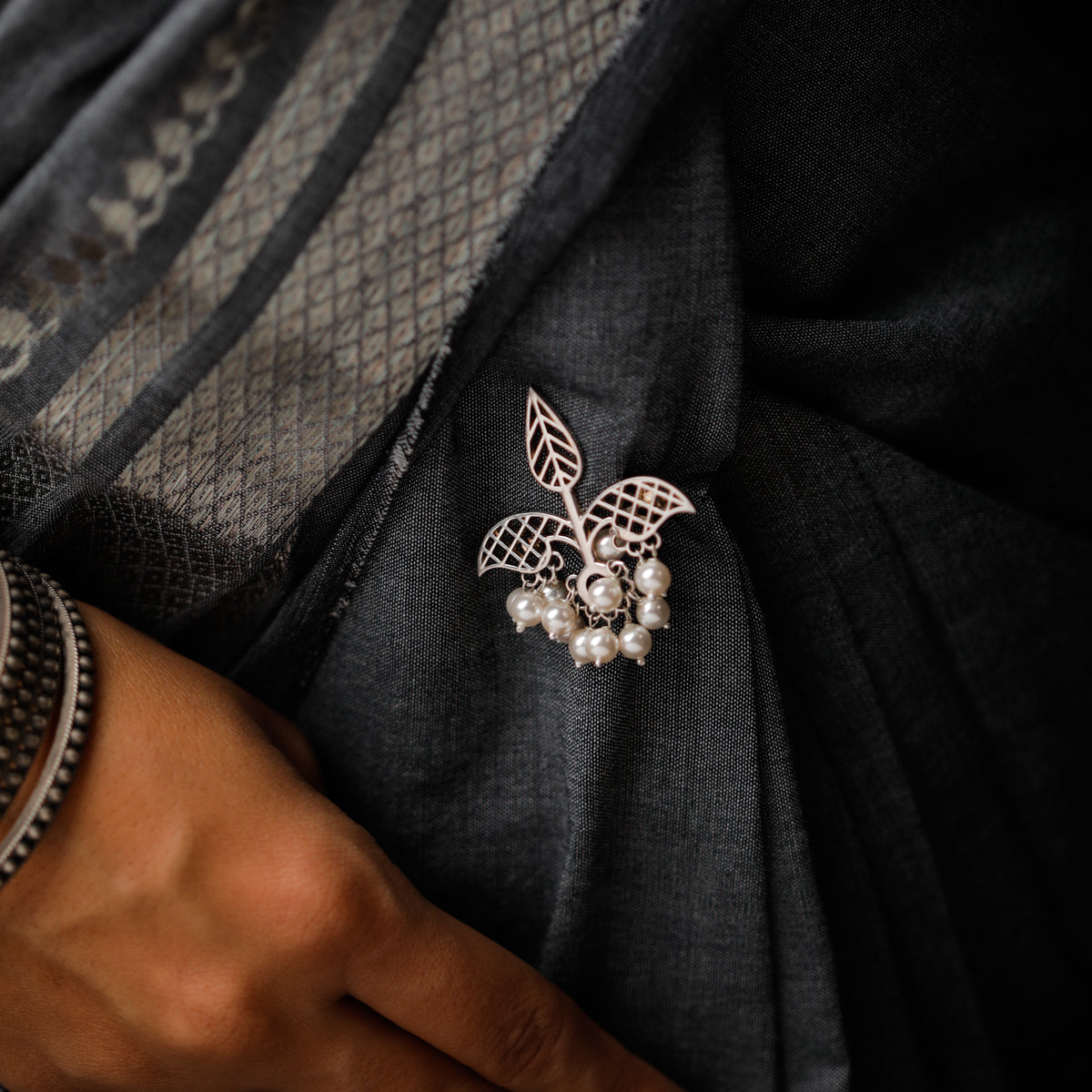 Leaf Filigree Brooch | 92.5 Silver | Oxidised Finish