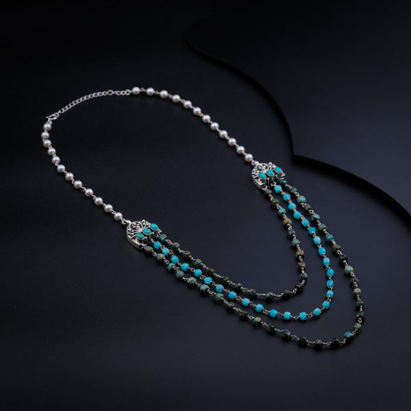 3 Layered Turquoise and Pearl Necklace