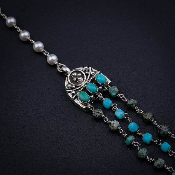 3 Layered Turquoise and Pearl Necklace