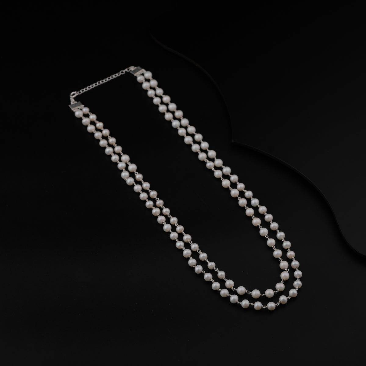 Double Layer Pearls Silver Necklace