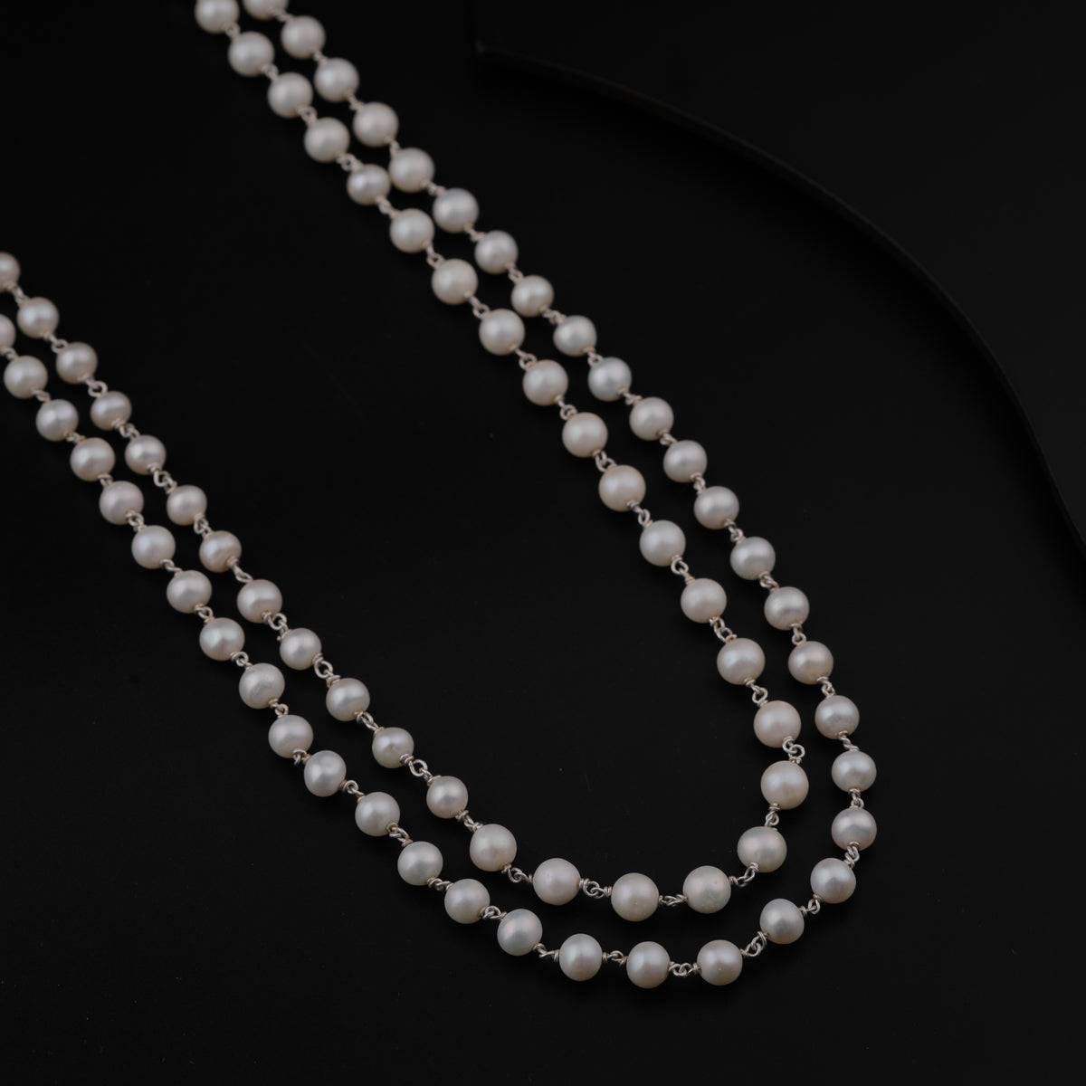 Double Layer Pearls Silver Necklace