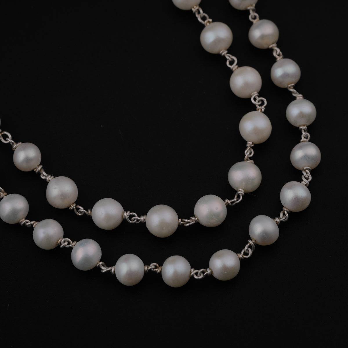 Double Layer Pearls Silver Necklace