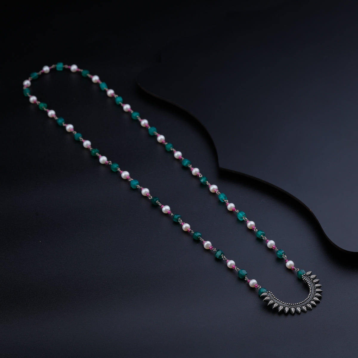 Peacock Pendant with Green Onyx, Ruby and Pearls